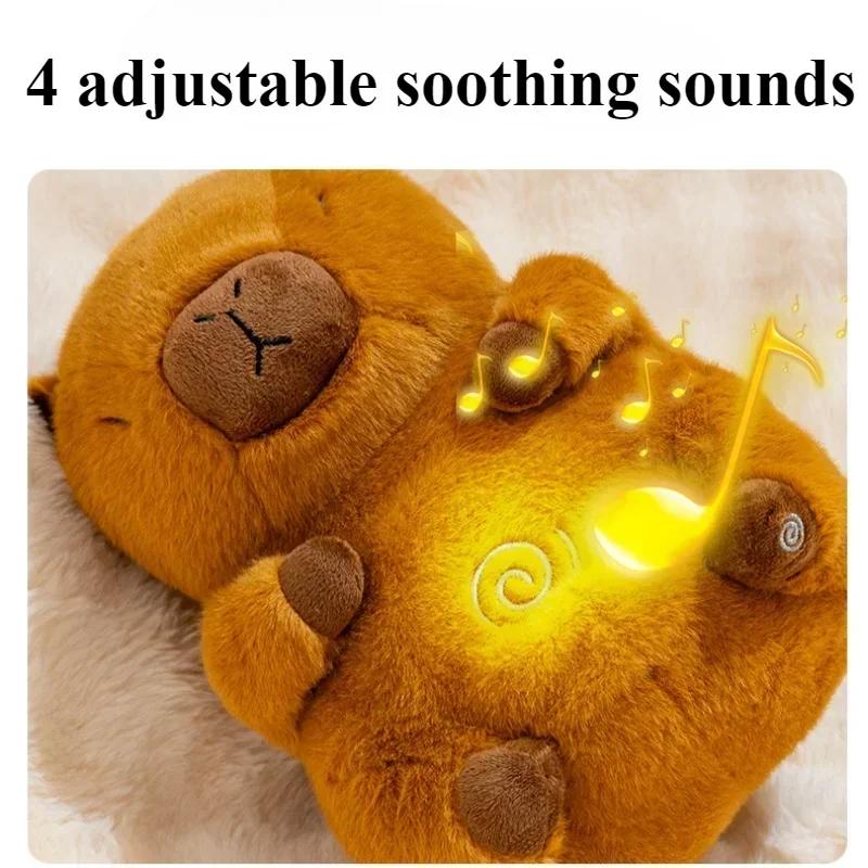 Capybara Plush Soothing Stuffed Animal for Anxiety Adults Kids Sleeping Capybara Plushies with Realistic Breathing Motion Lights