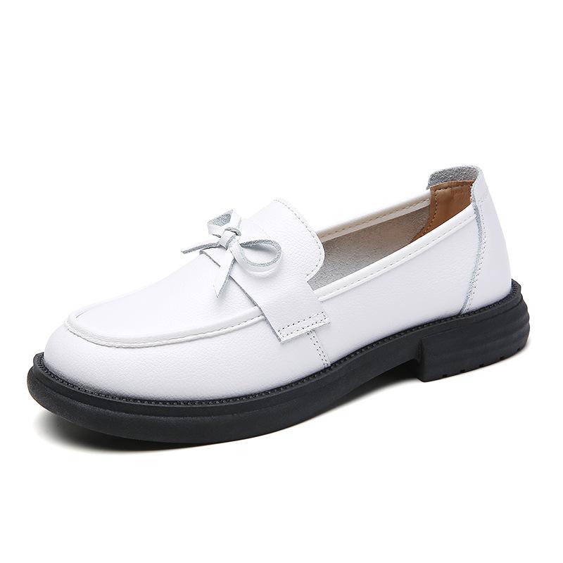 

Лоферы из натуральной кожи для женщин на осень и зиму, новый стиль, с бантами для женщин, на универсальном плоском каблуке, ленивые туфли на одну ногу 35