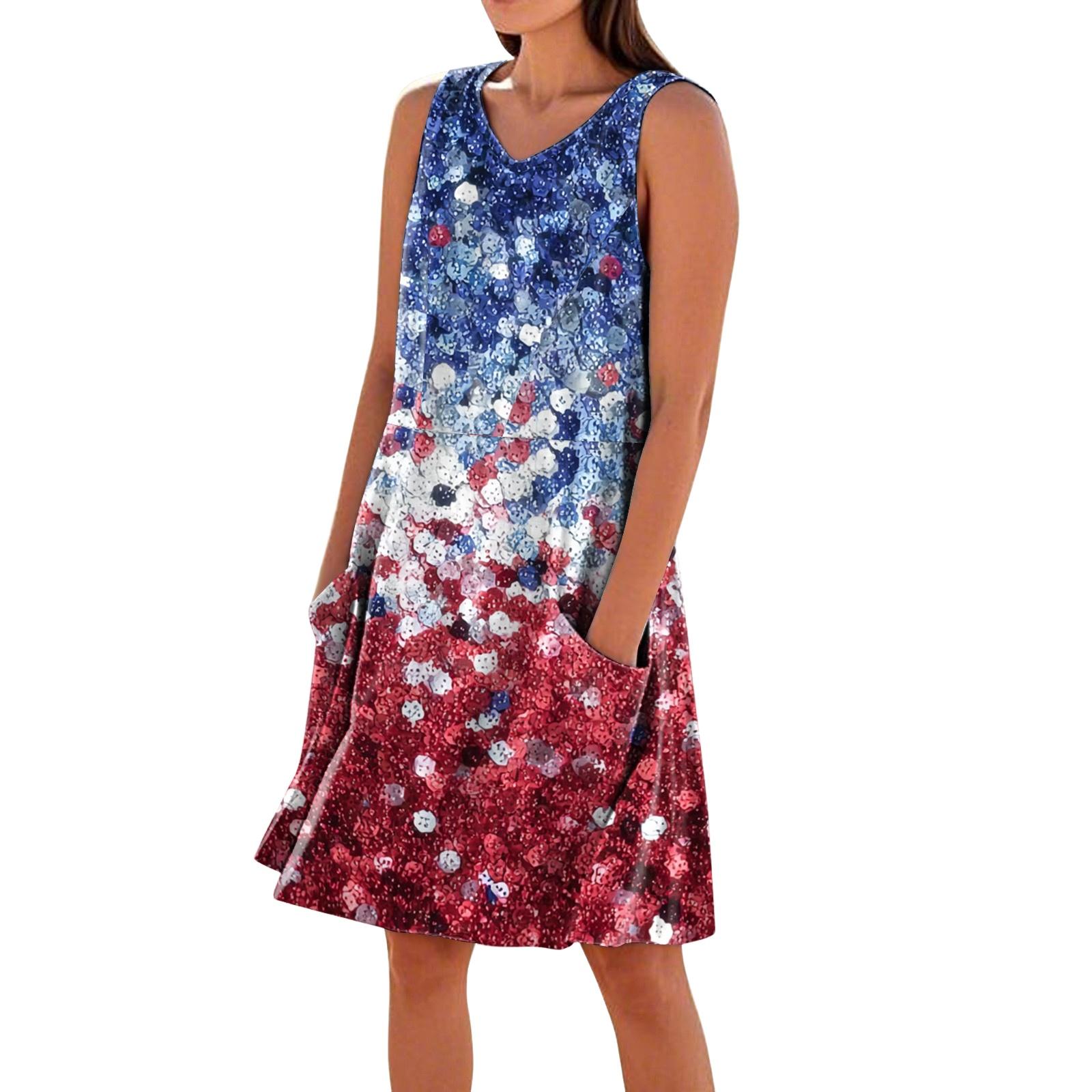 

Women’s Sleeveless V Neck Casual Dress with Pocket Butterfly and Star Print Relaxed Fit Summer Sundress XL