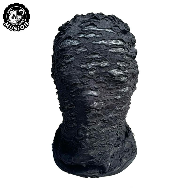 Musion Gothic Punk Distressed Ripped Gesichtsmaske Ftxo - Komfort Passform Winddicht für Skifahren Radfahren Halloween Street Style schwarz