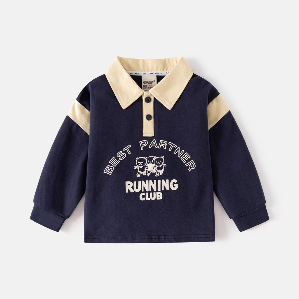 Spring children's POLO sweater new long-sleeved lapel boys thin sweater cartoon foreign top children's clothing