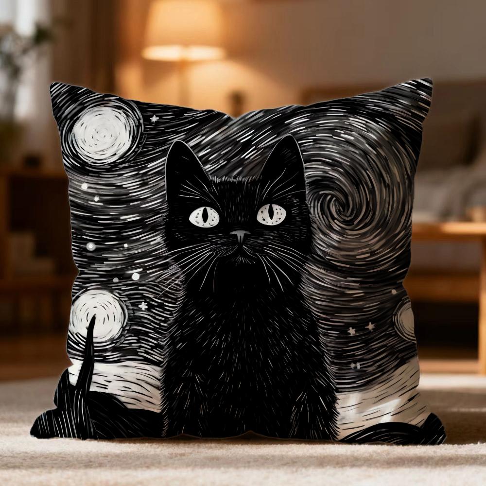 Popular Black Cat Cushion Cover Soft Washable Pillow Case Multi-Scene For Couch Bed Travel Office Use