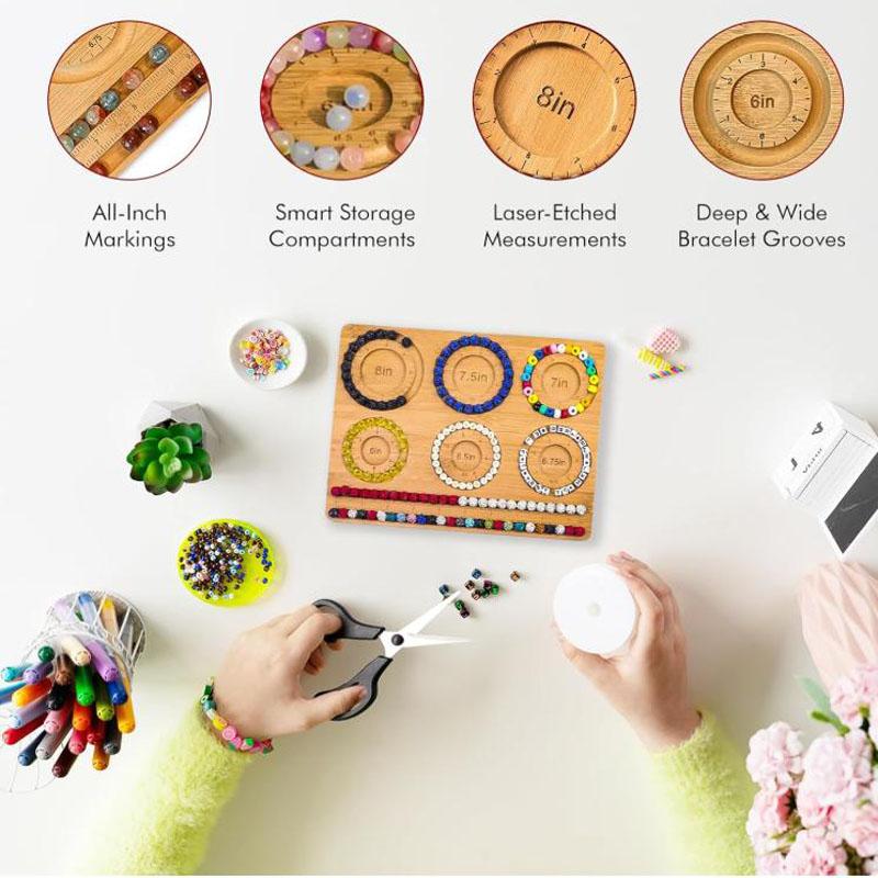 Bamboo Bead Board for Jewelry Making – Natural Bamboo Bracelet & Necklace Design Organizer with Grooved Sizes