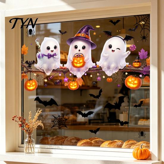 Decorative Window Film Halloween Ghost Glass Sticker, Cartoon Static Cling for Easy Apply Sticker Parties, Waterproof Decoration Decal