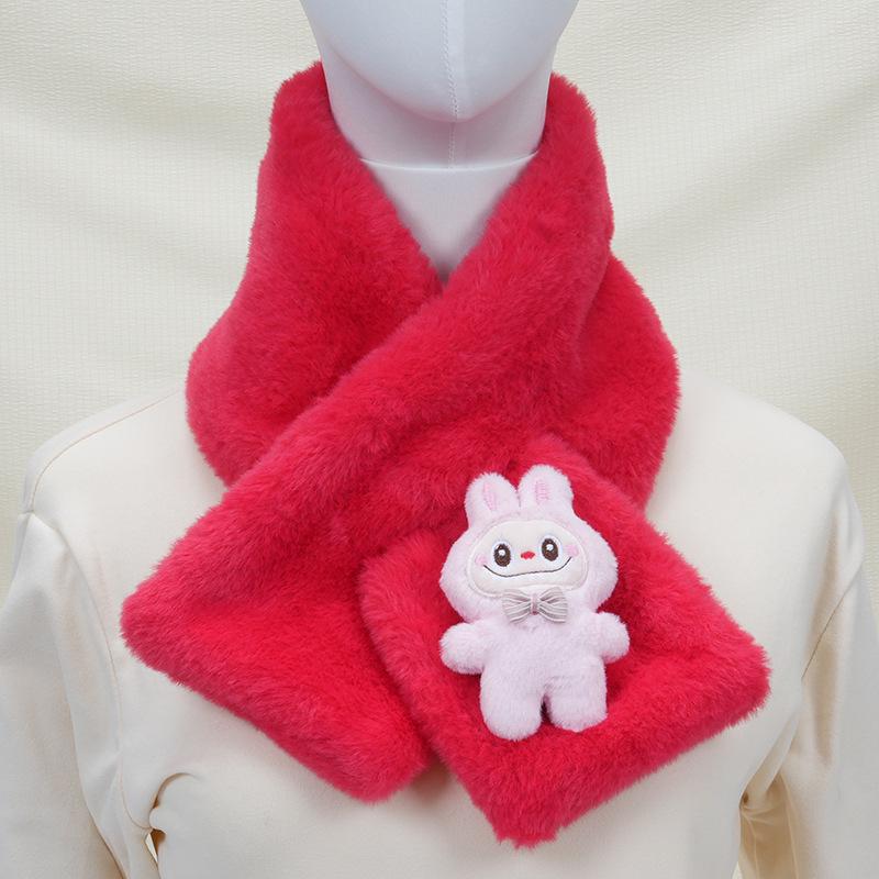 2025 Autumn/Winter Cute Cartoon Plush Scarf: Faux Rabbit Neck Warmer for Girls