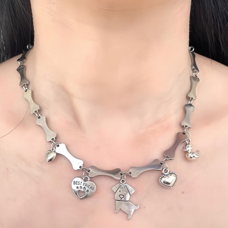 Adjustable Length Neckchain Dog Pendant Necklace Unique Bone Chain Choker Party Jewelry Stylish Feminine Neck Accessory