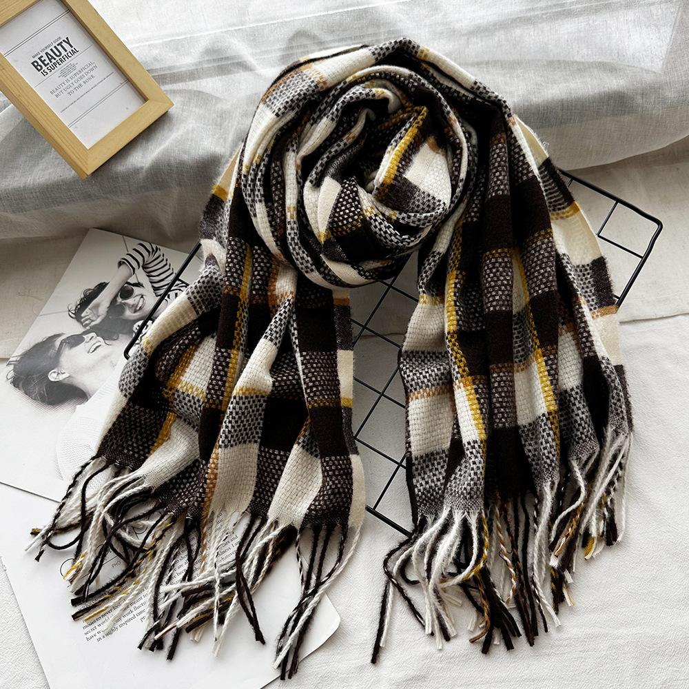 High End Couple Imitation Cashmere Small Plaid Scarf Autumn and Winter Tassel Warm Scarf Fashion Versatile Shawl