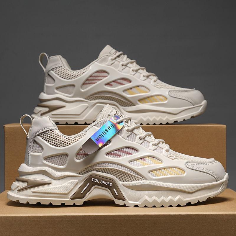 Summer Men's Shoes New Breathable Mesh Sports Shoes Men's Trend Versatile Platform Casual Running Dad Shoes