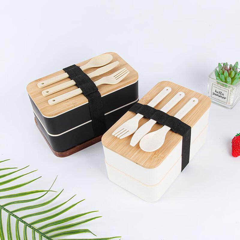 Wheat Straw Double-Layer Lunch Box with Japanese Bamboo Lid