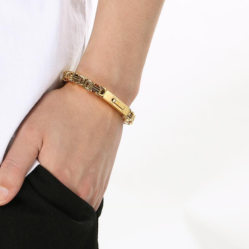 Bracciale Bizantino Personalizzato, Acciaio al Titanio Placcato Sottovuoto Catena Imperatore Fibbia Magnetica Set Collana da Uomo