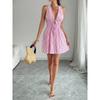 Women's Fashionable Sexy Striped Deep V-Neck Adjustable Tie Sleeveless Mini Dress for Beach and Parties