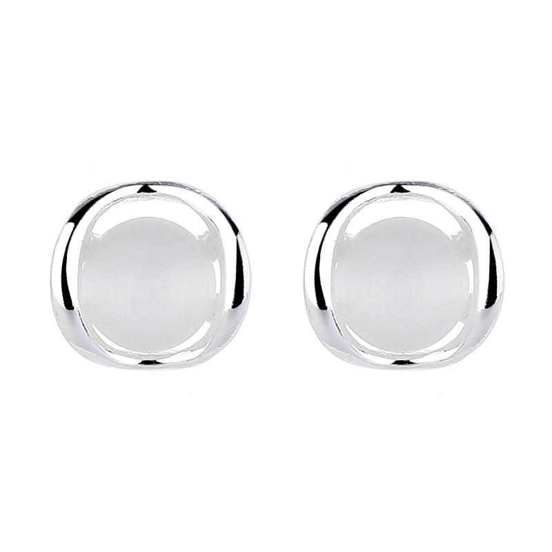 Sterling Silver Opal Stud Earrings 2025 Premium Simple Geometric Earrings Women'S Light Luxury Earrings