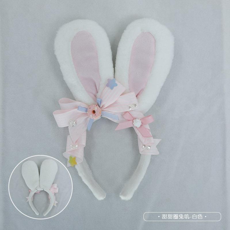 A handmade olita headdress accessory cute girl donut plush rabbit ear headband