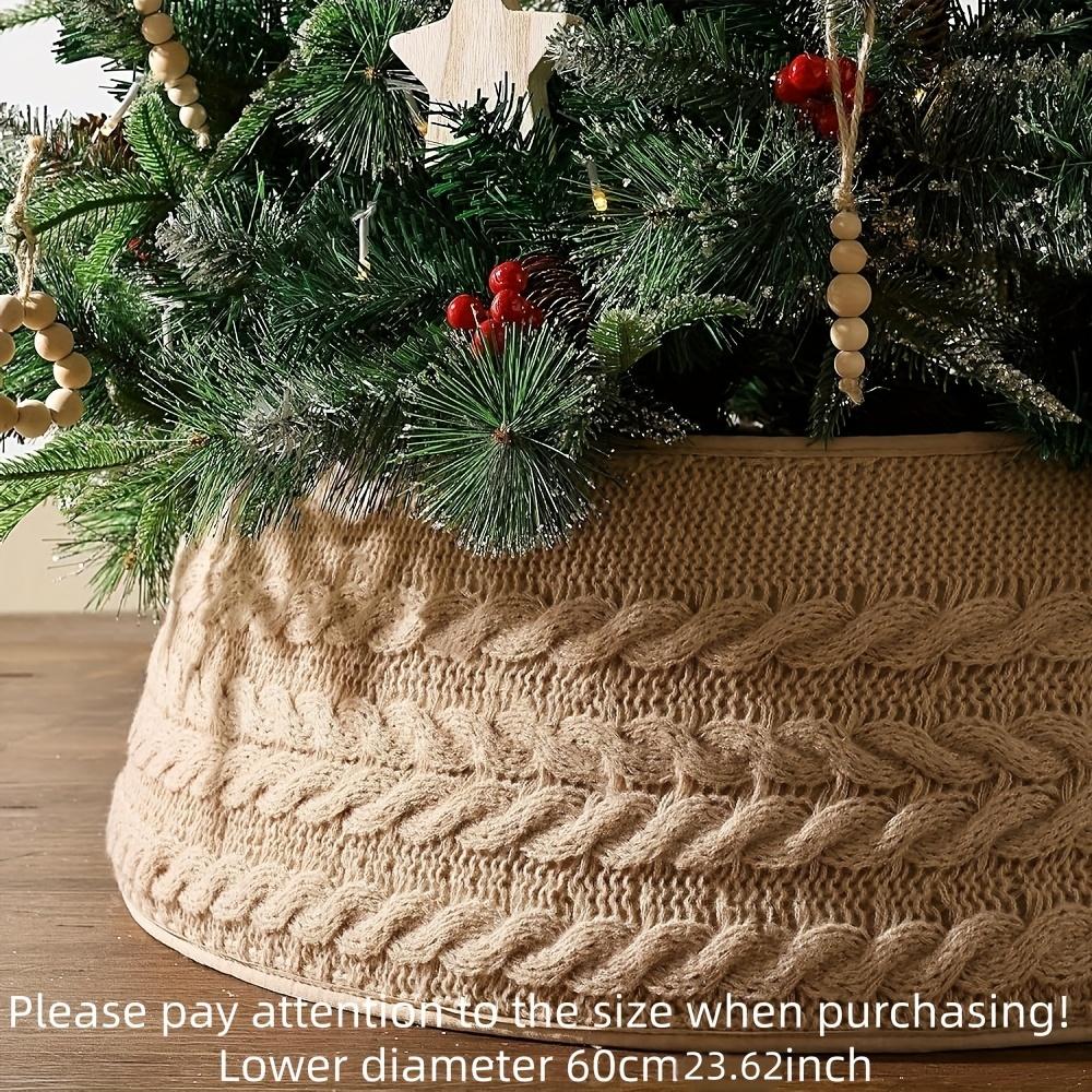 Beige Knitted Tree Collar, Farmhouse Twisted Flower Design. Perfect Holiday Desk Decor for a Merry Christmas!