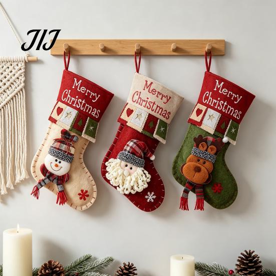 Decorative Gift Bags for Christmas 18 Inch Large Stockings, 3D Santa/Snowman/Reindeer Xmas Hanging Socks, Non-woven Practical Pouches Holidays Fabric
