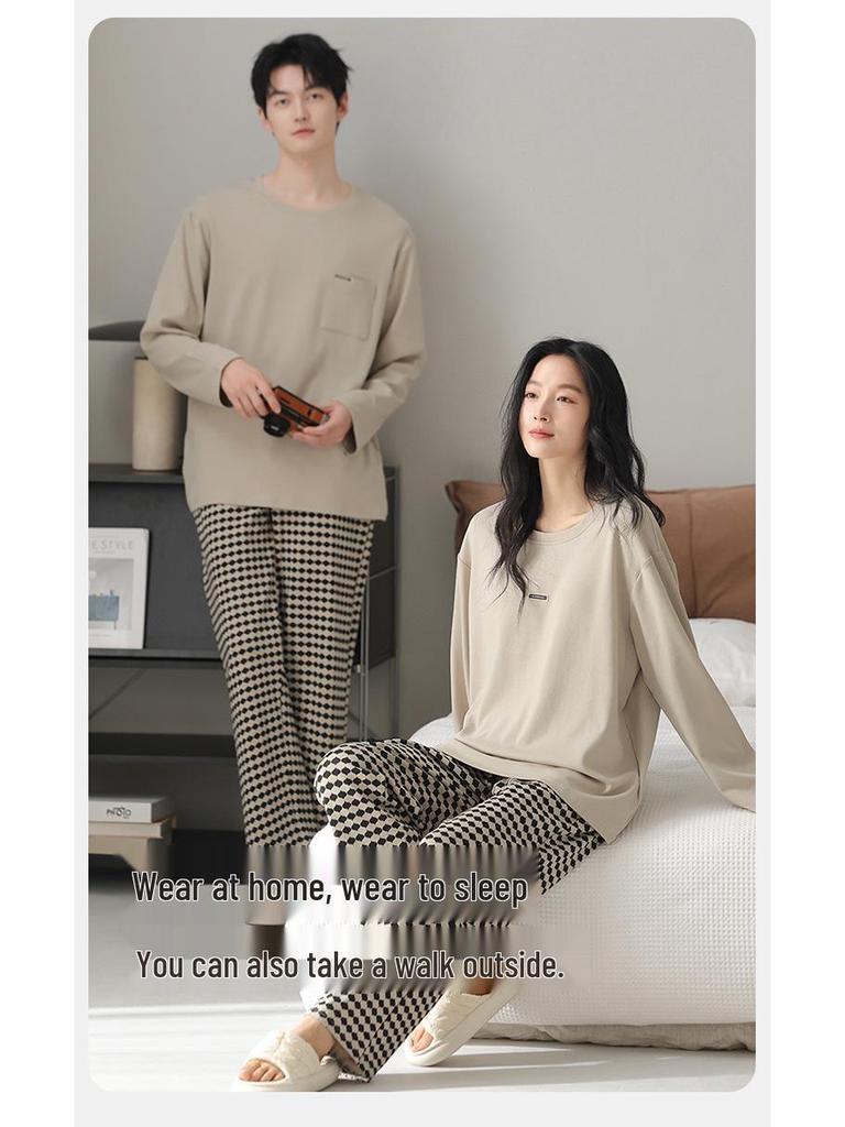 2025 New Couple's Pure Cotton Striped Pajama Set - Long Sleeve for Spring and Autumn