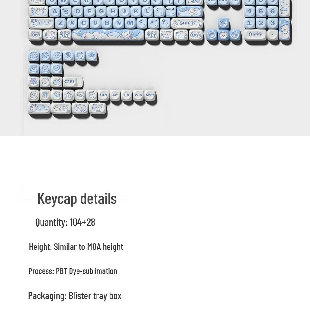 Ice Cream Bear Blue Cartoon Keycap Set - Cute MOA 75/98 Key Mechanical Keyboard Caps