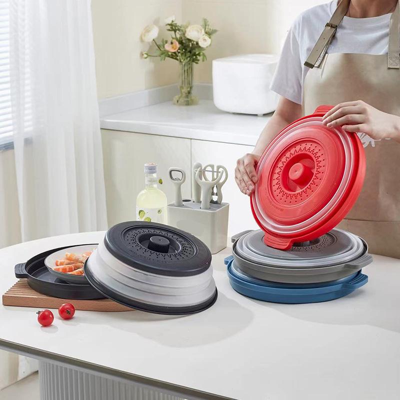 Folding Heating Covers Food Splash-Proof Microwave Cover Multi-Function Microwave Tray With Bottom Fresh-Keeping Cover Tool