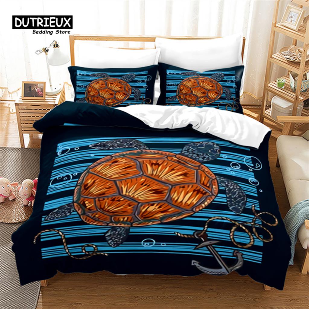 Sea Animal Duvet Cover Octopus Turtle Starfish Queen Bedding Set Microfiber Ocean Life Bedding Set King For Kids Boys Girls Teen