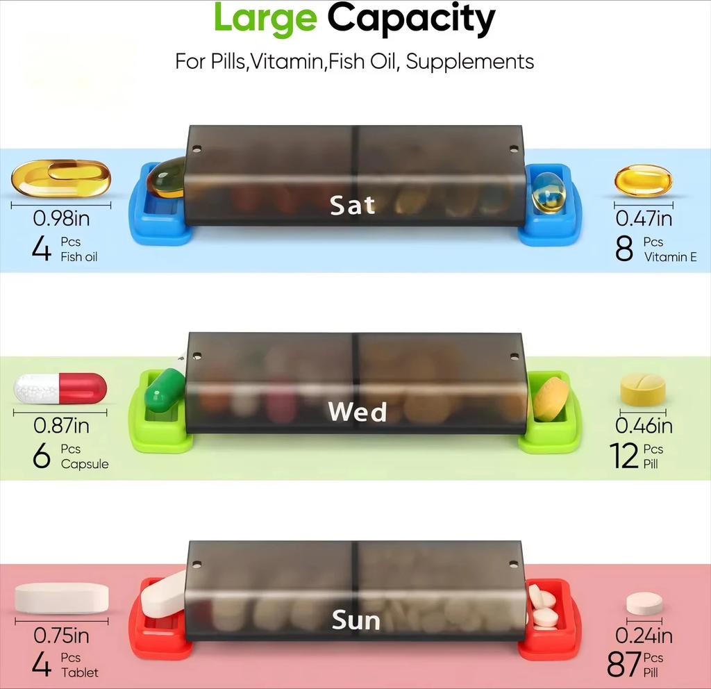 14 fack 7-dagars pillerdosa Dammätande Fuktsäker Veckopillerask Stor kapacitet Veckomarkering Bärbar pillerdispenser