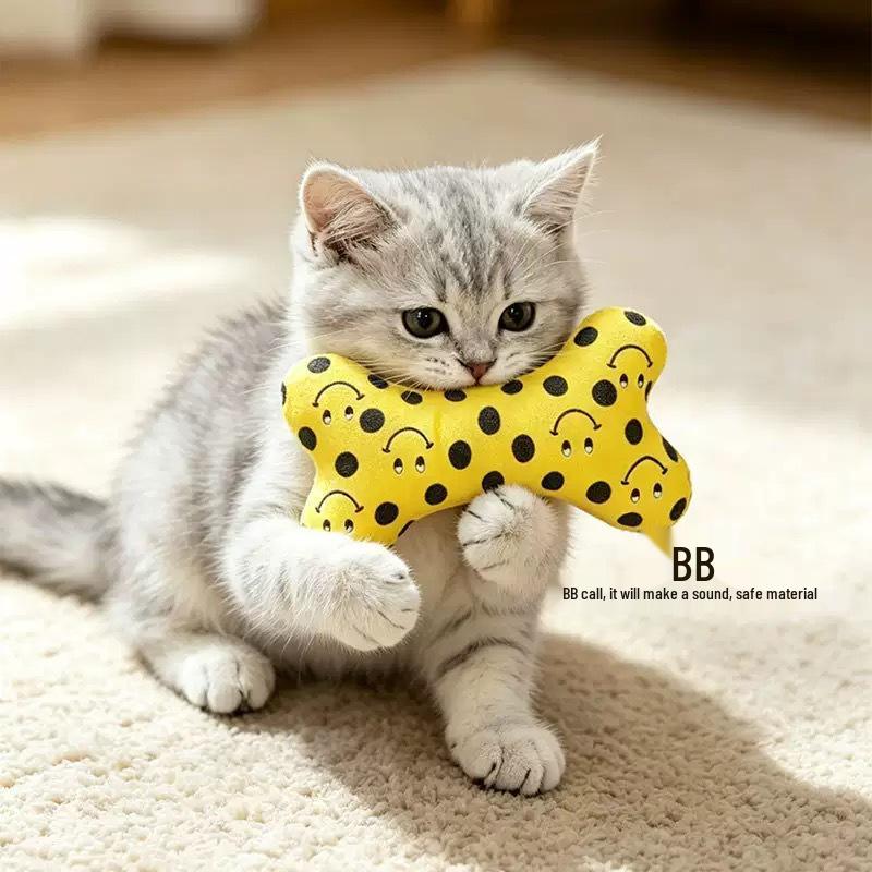 Plush Squeaky Bone Cat Toy: Teething & Boredom Relief for Pets