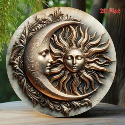 Vintage Sun Moon Wall Art Metal Relief Decor Aluminum Home Office