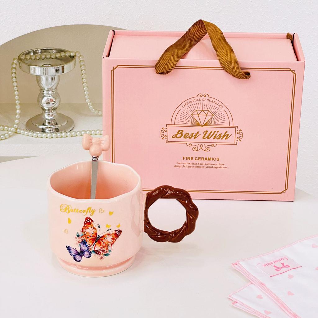 Papa Ente mit Deckel Tasse Niedliche Keramiktasse Paar Hoch aussehendes Mädchen Herz Geschenk Mädchen Wasserbecher