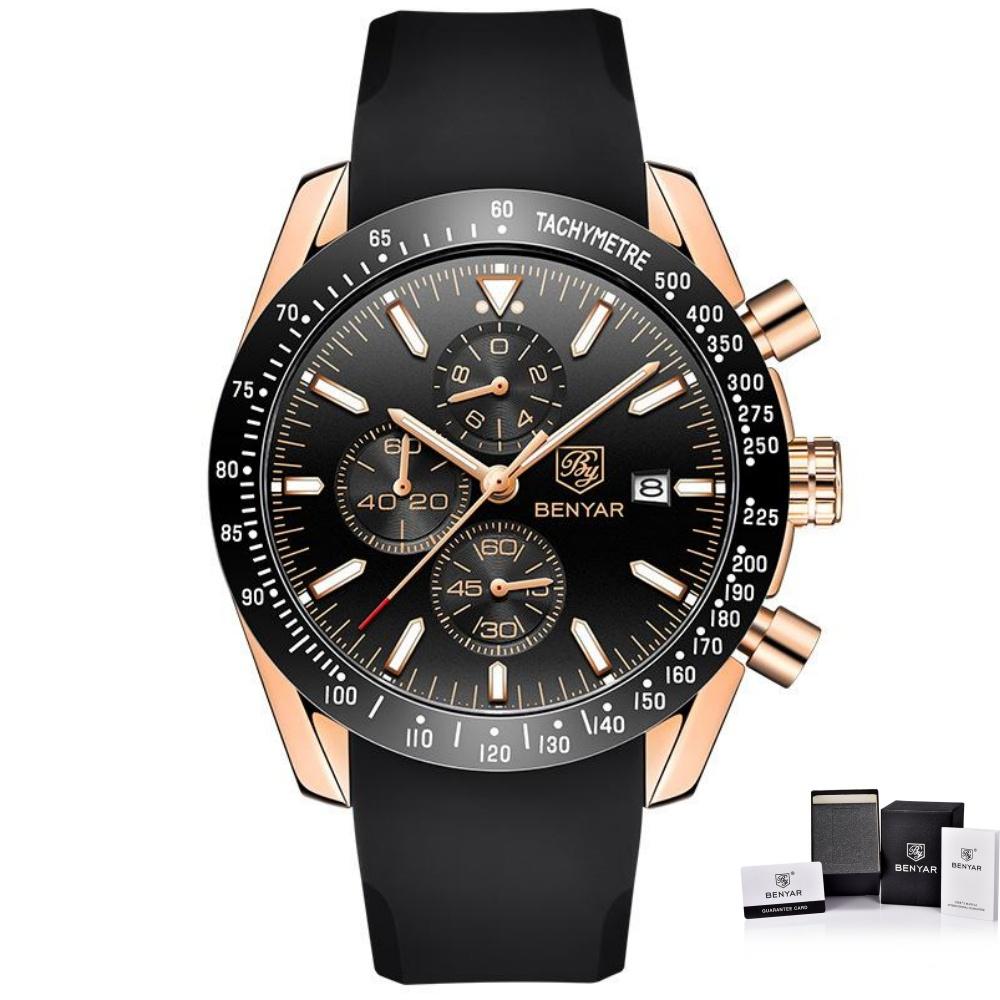 BENYAR BY-5140 Men's Quartz Watch Alloy Case Silicone Strap Fashion Casual 3Bar Waterproof Sports Watch Clock Relogio Masculino