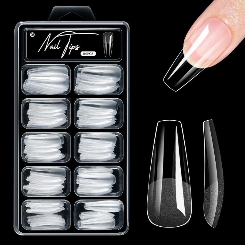 Alomd/Coffin/Square/Stilettos Fake Nail Tips,Clear Acrylic False Nail 10Sizes Press On Nail for DIY Nail Extensions