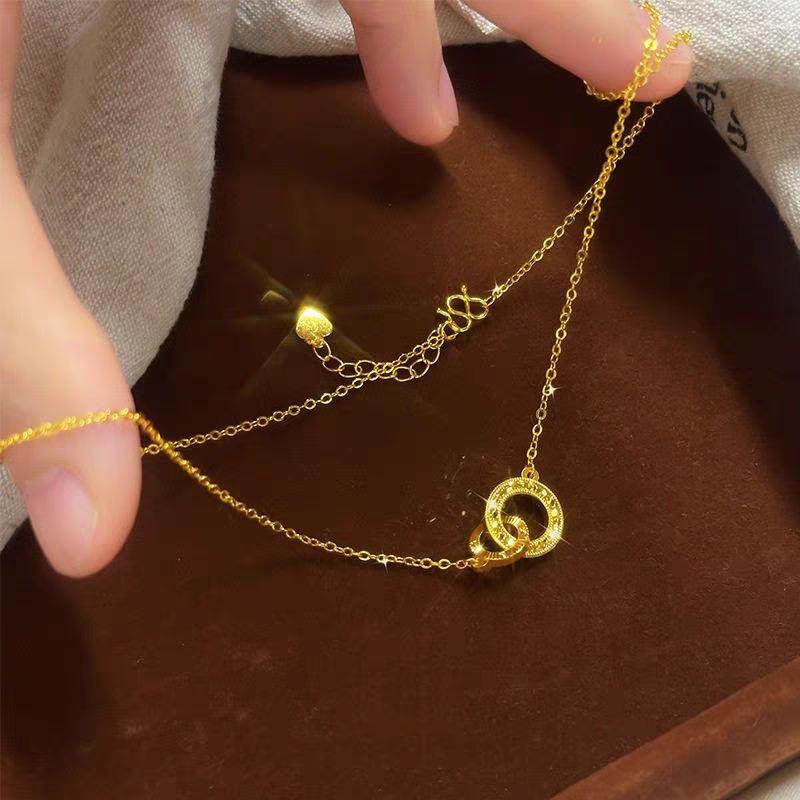Vietnam Gold Interlocking Ice Necklace - Women's Luxury Clavicle Chain, Perfect Birthday Gift