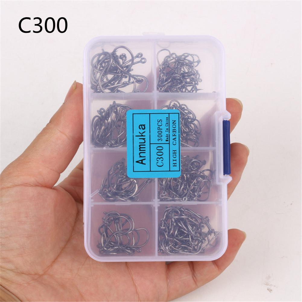 300Pcs/Box ISEAMA Fish Hooks3-16# High Carbon Steel with Circle Hook Mixed
