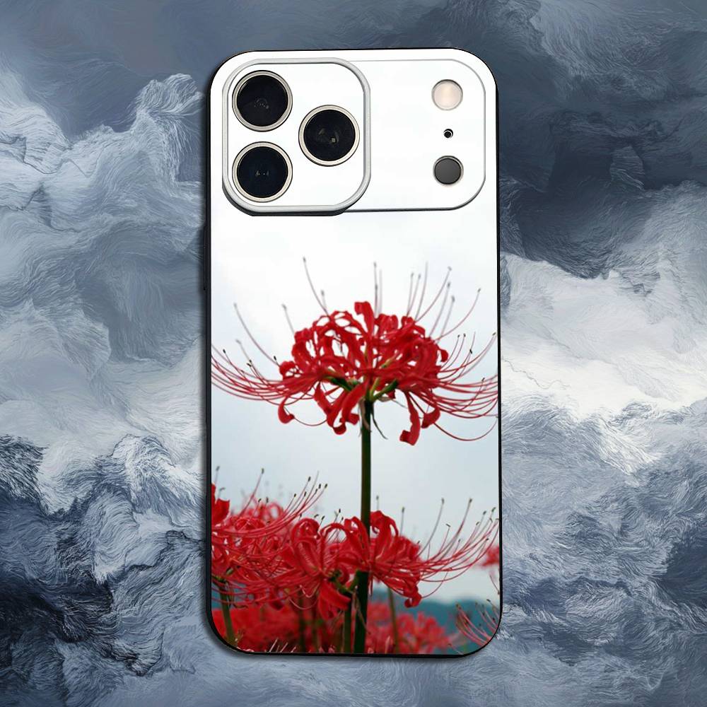 Red Spider Lily Flowers Case For iPhone 12,14,15,16,11,17,13,X,Mini,SE,XS,Plus,Pro,Max,8,7,XR,Soft Silicone Black