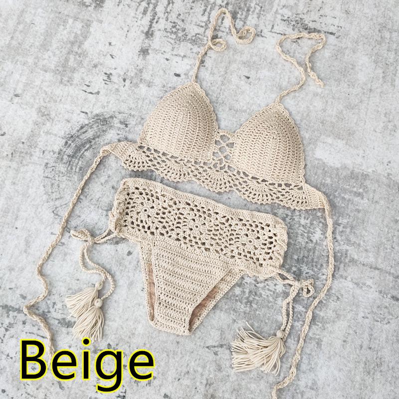 Handmade Crochet Bikini Swimsuit Set with Chest Pads