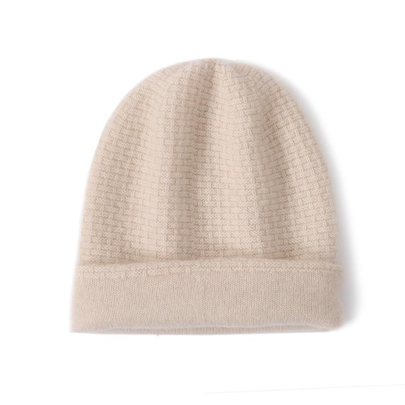 [One-line Forming] Cashmere Thickened Double-layer Double-sided Warm-keeping Knitted Solid-color Men's and Women's Cashmere Hats Are In Stock.