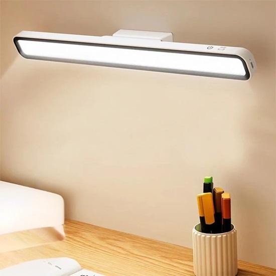 Plast Magnetisk Hybel LED Lampe USB Oppladbar Skrivebordslampe Dimmbar Berøringskontroll Studiebruk Nødbruk, Hvit