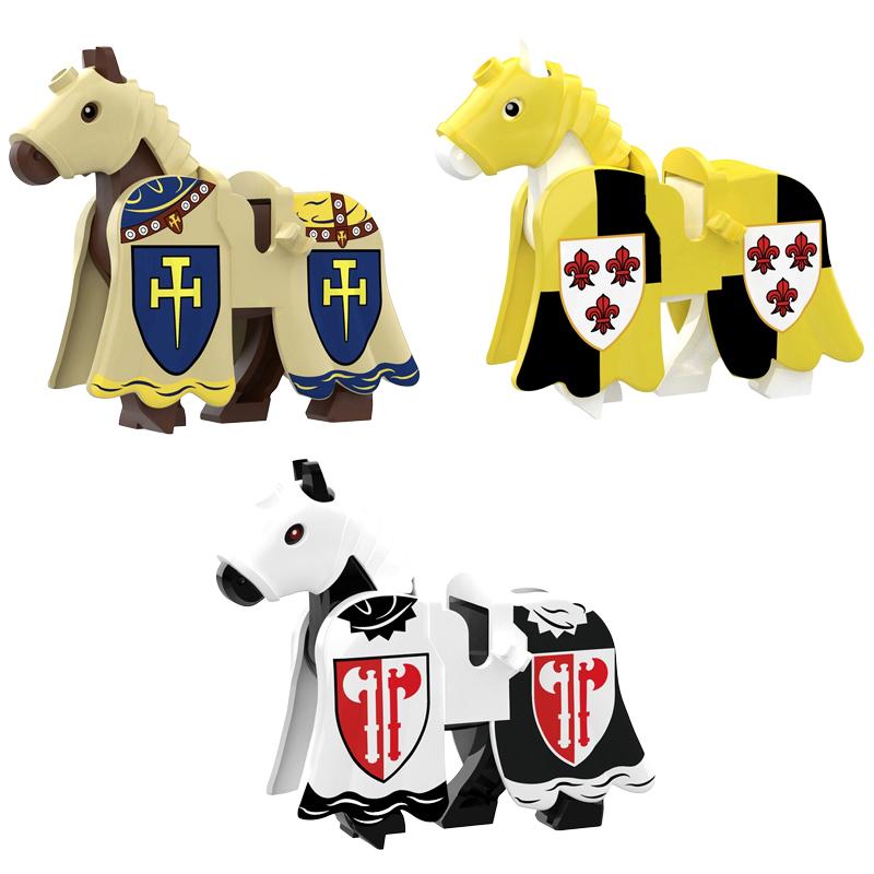 Středověký MOC Hradní Voják Figurky Stavebnice Mount Bílý Lev Zbroj Válečný Kůň Kočár Doprava Vůl Drak Hračky Dárek K149