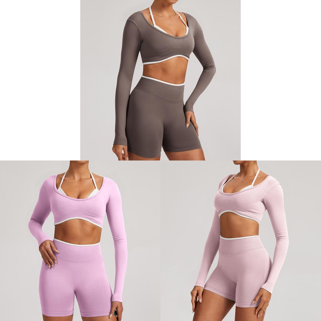 Seamless Yoga Set Long Sleeve Fitness Wear With Moisture Wicking For Women Outdoor Running