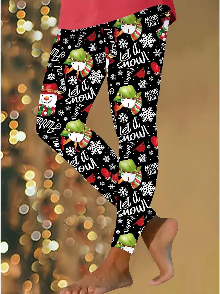 Damen Weihnachts-Festival-Drucke Stretch Yoga Leggings Fitness Laufen Gym Sport Aktivhosen