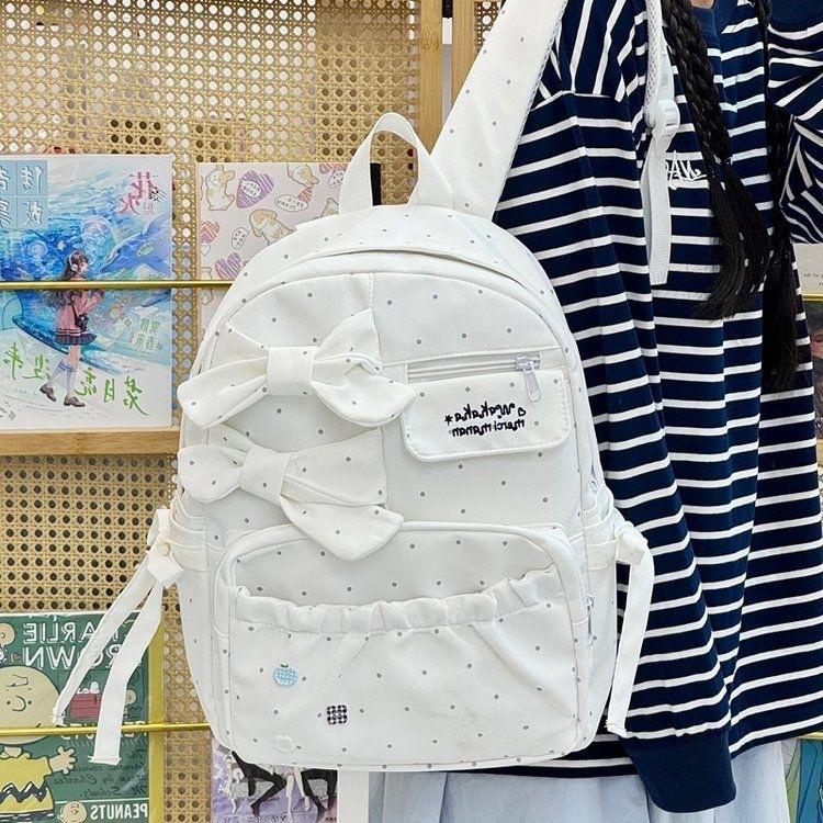 Schoolbag Korean Version Ins Cute Polka Dot Bow Backpack Women's Large-capacity Student Schoolbag Casual Versatile Commuter Backpack