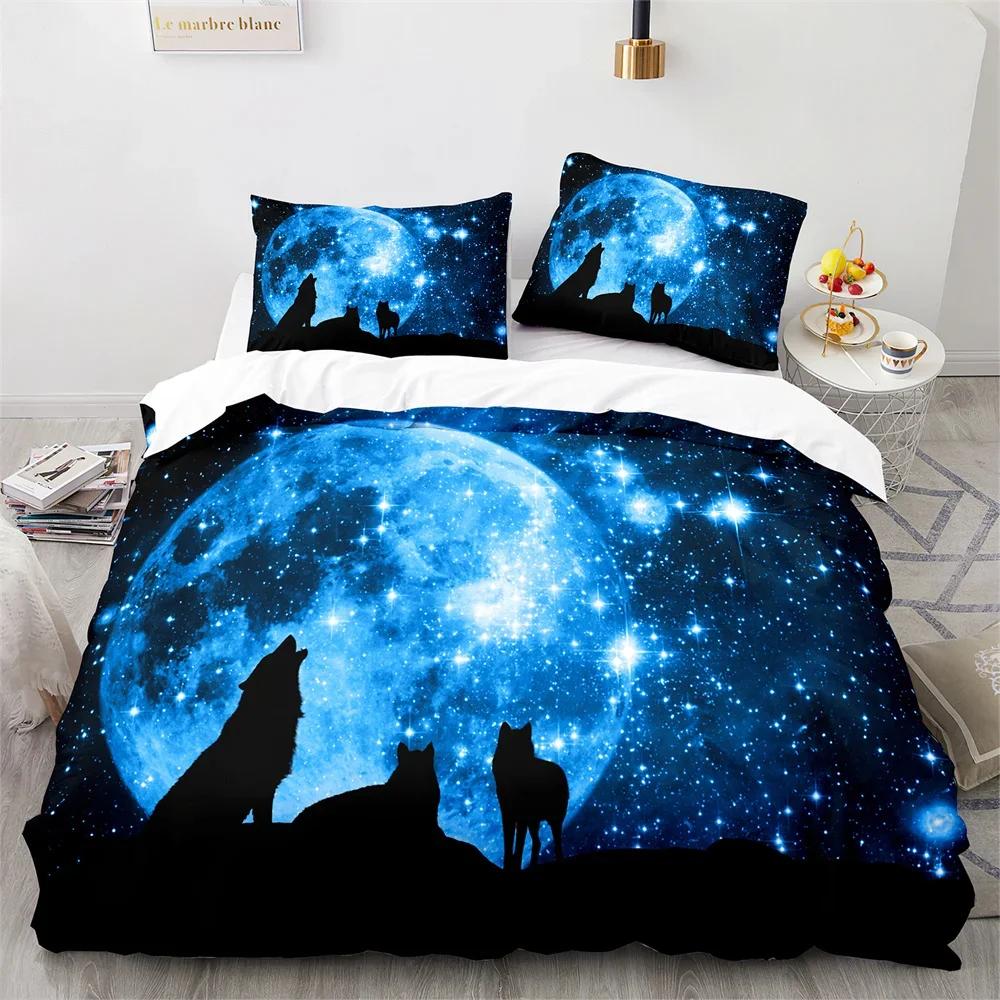 Wolf Duvet Cover King Queen Size Black White Wild Animal Bedding Set for Kids Teens Adults Wildlife Soft Polyester Quilt Cover