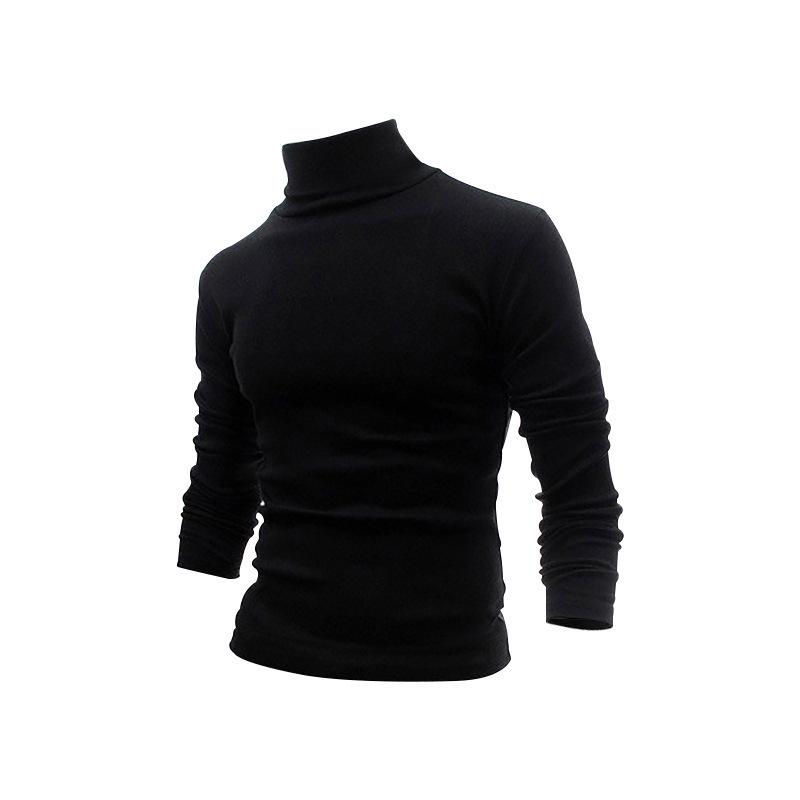Men's Autumn/Winter High-Neck Knit Sweater - European/American Style Solid Color Long-Sleeve Fashion