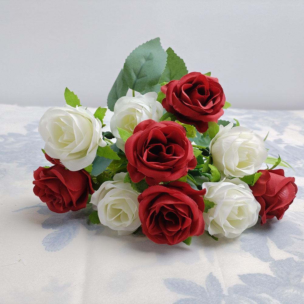 10-Head Silk Flowers Artificial Small Roses Vintage  for Wedding Desk Home Party DIY Bouquet Decor Fake Roses Flower Arrangement