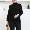 ZANZEA Damen Herbst Lässige Stehkragen Langarm Bluse