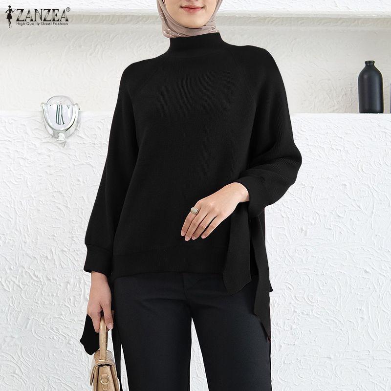 ZANZEA Damen Herbst Lässige Stehkragen Langarm Bluse
