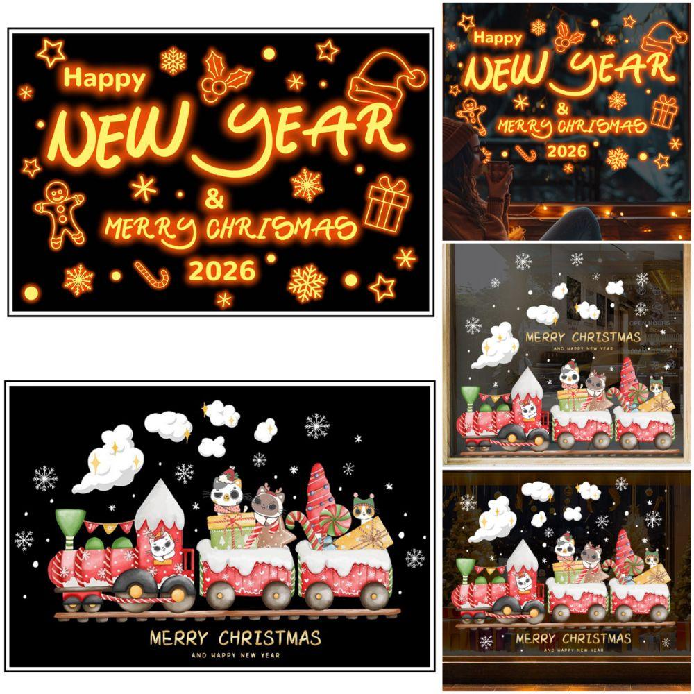 Multicolor Merry Christmas Sticker Cartoon Animal Electrostatic Christmas Train Window Sticker Removable Ornament