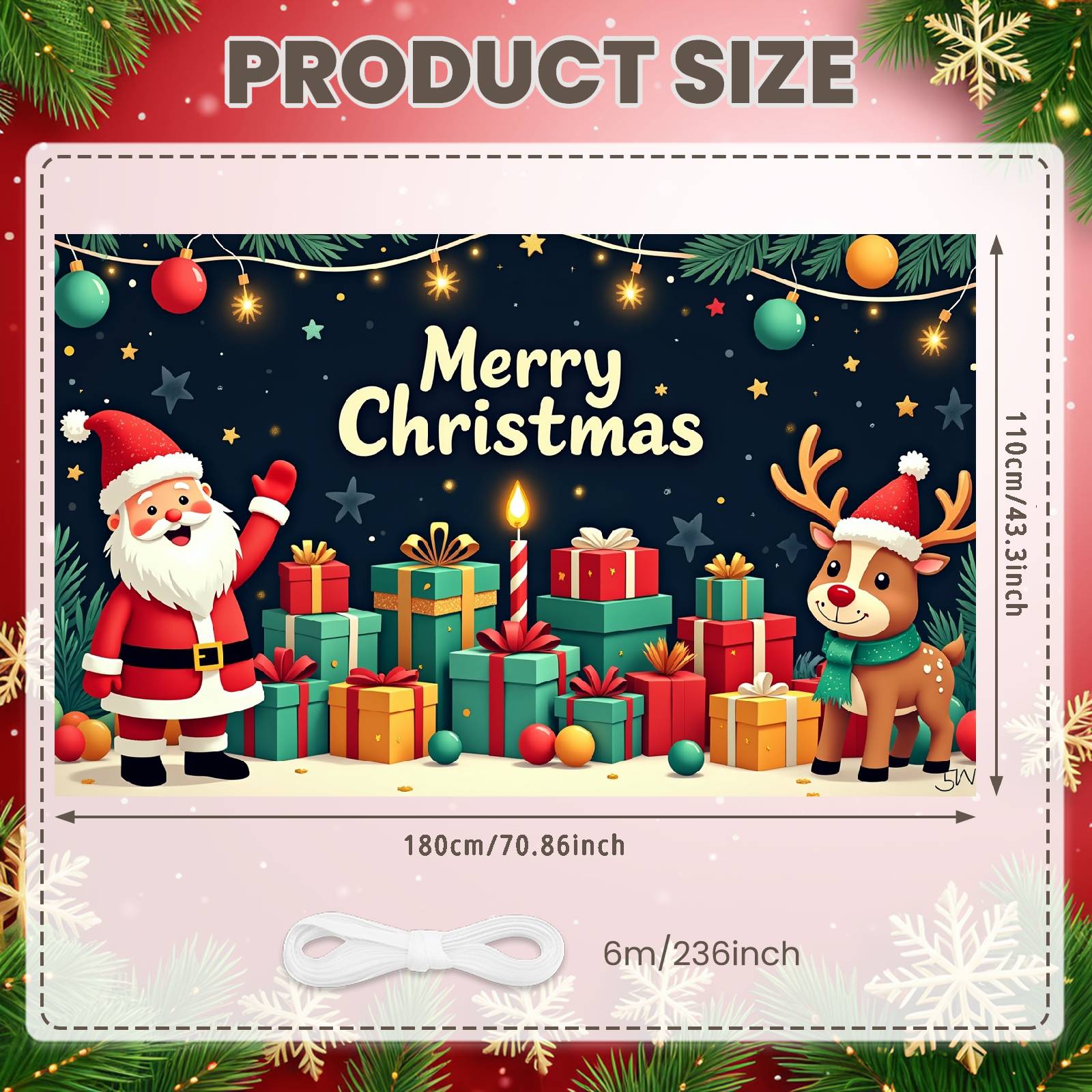 

Holiday Celebration Background Candle Santa Background Merry Christmas Banner Reindeer Xmas Event Backdrop For Xmas Event Indoor