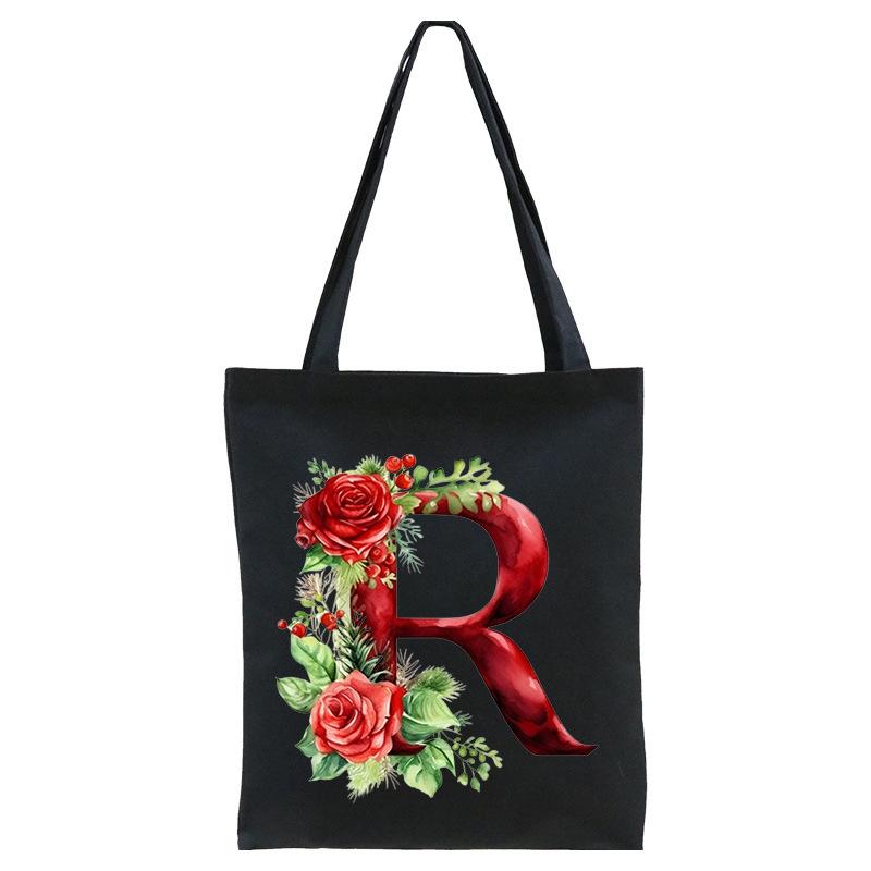 26 English letters A-Z floral print student canvas bag fashion portable shopping bag shoulder bag