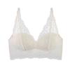 Women Lace Patch Wireless Bra Longline Lift Support Scallop V Neck Everyday Comfort Lingerie