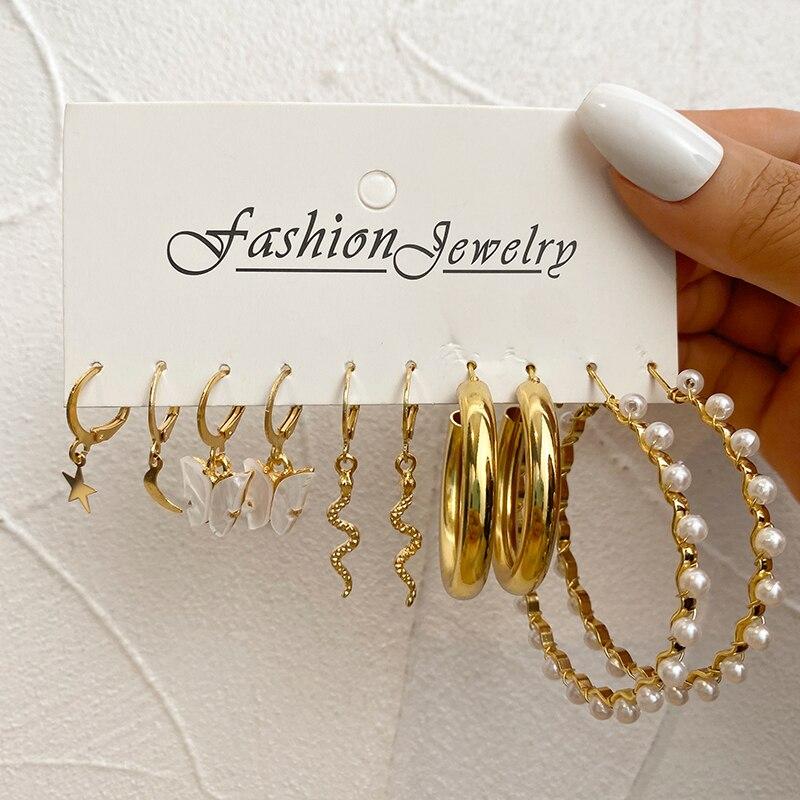 iF ME Fashion Cheap Jewelry Vintage Gold Stud Earrings for Women Bohemian Fashion Moon Star Butterfly Heart Stud Earrings Jewelry