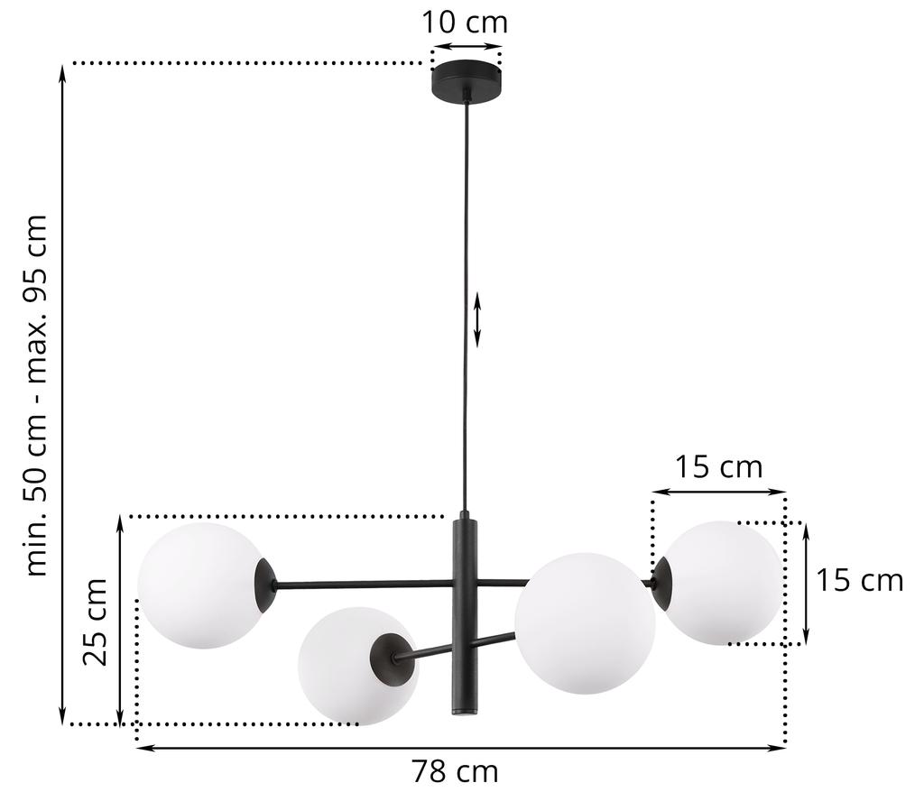 Vicenza Black Hanging Lamp 4-Flat White Lampshade E14